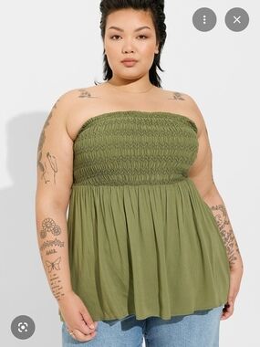 torrid Olive Green Smocked Strapless Peplum Top